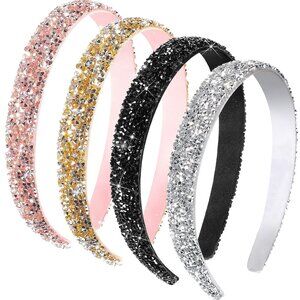 Set of 4 Sparkly Rhinestone Headbands - Perfect Hair Accessories for Women